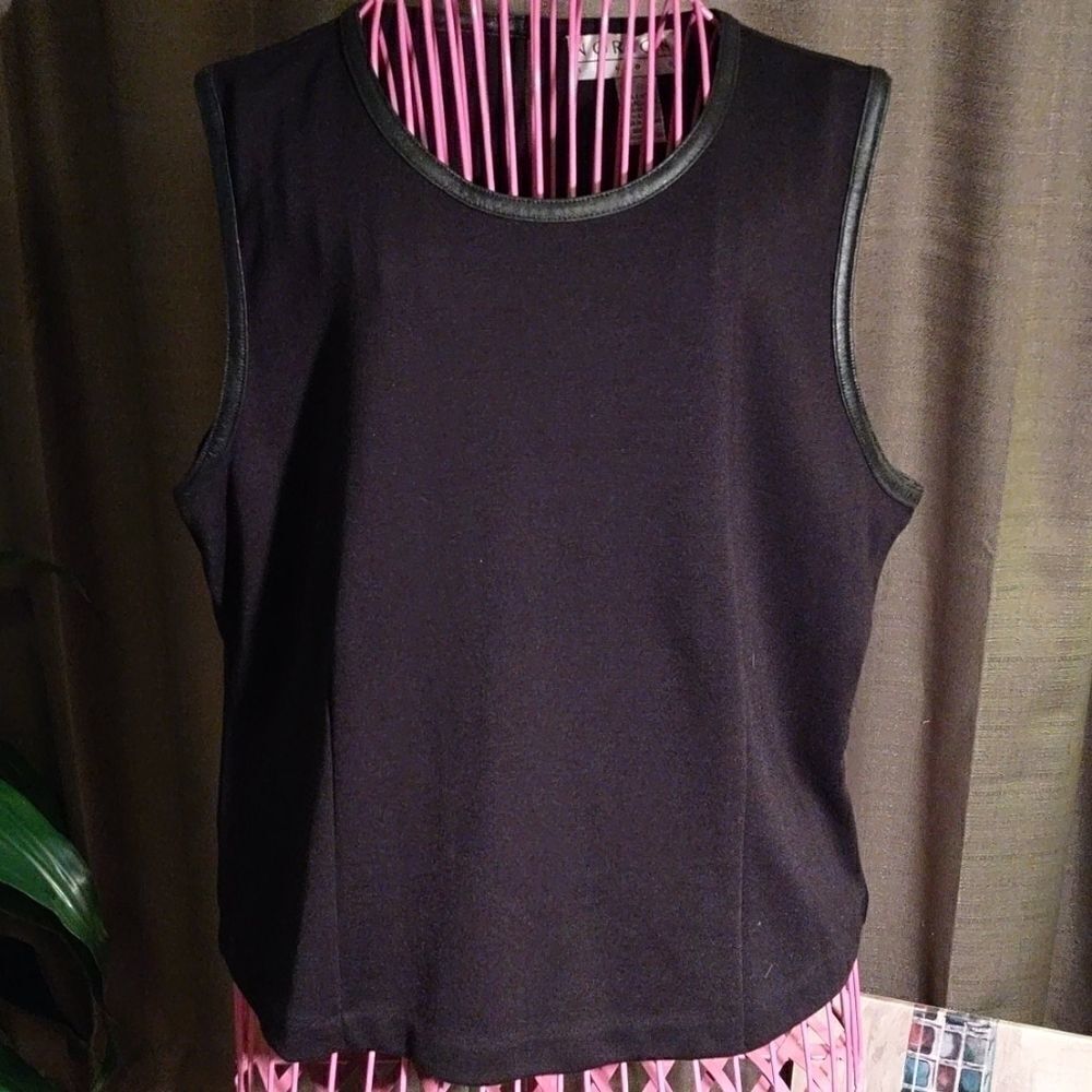 Norton Studio Black faux Leather Trim blouse XL